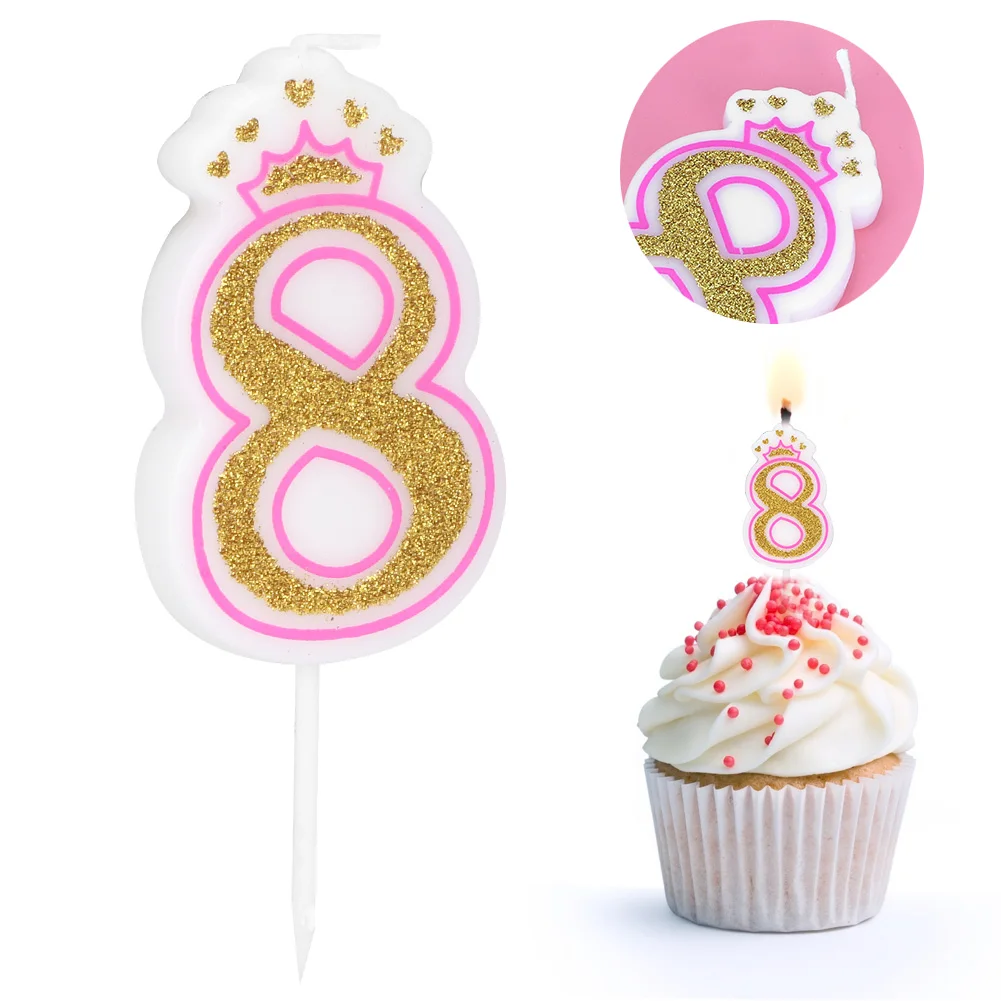 Age 0-8 Number Cake Decoration Creative Girls Kids Birthday Candle Party Crown Smoke Free Cake Ornaments