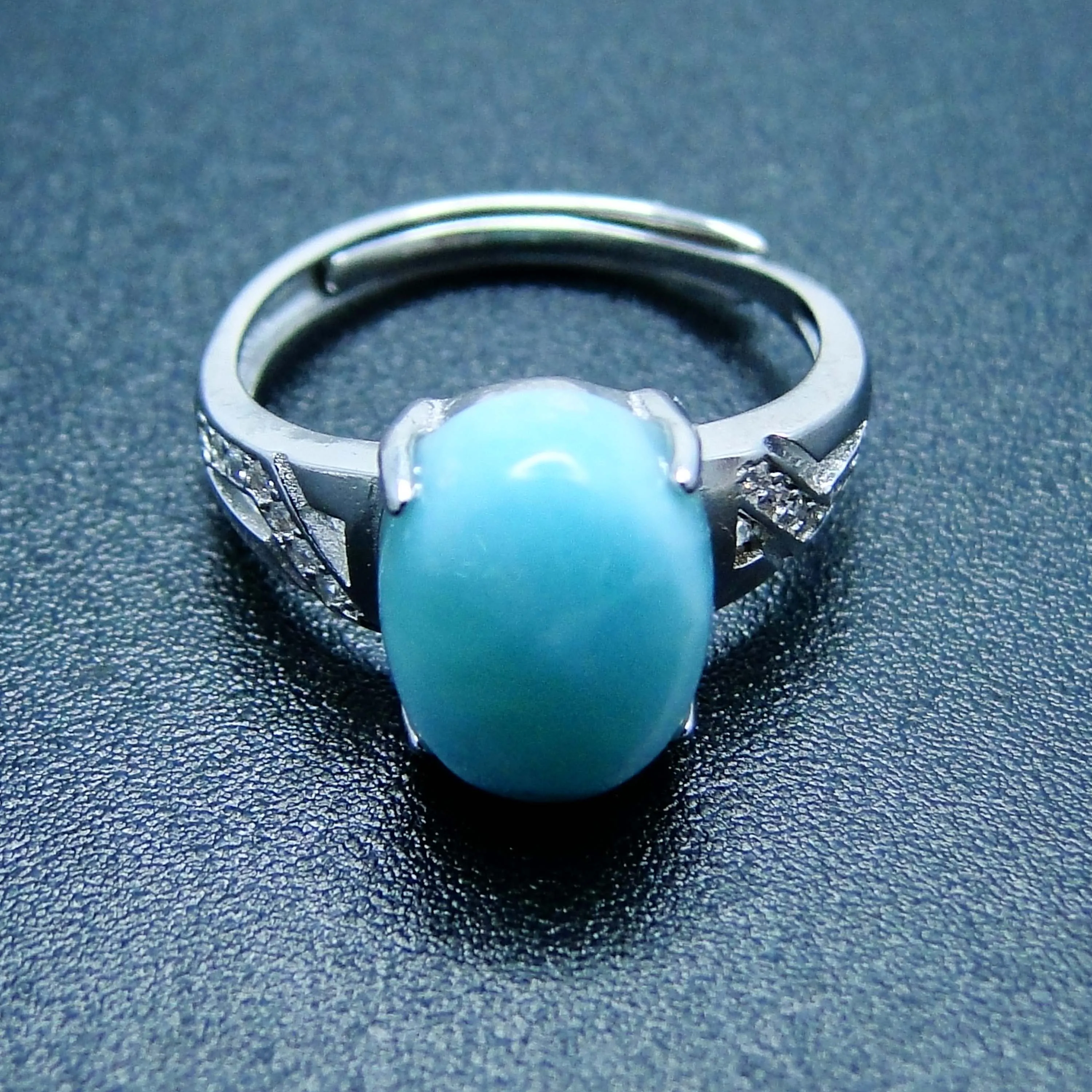 100% 925 Sterling Silver Fine Jewelry Natural Dominica Larimar Ring For Engagment Wedding Ring Gift