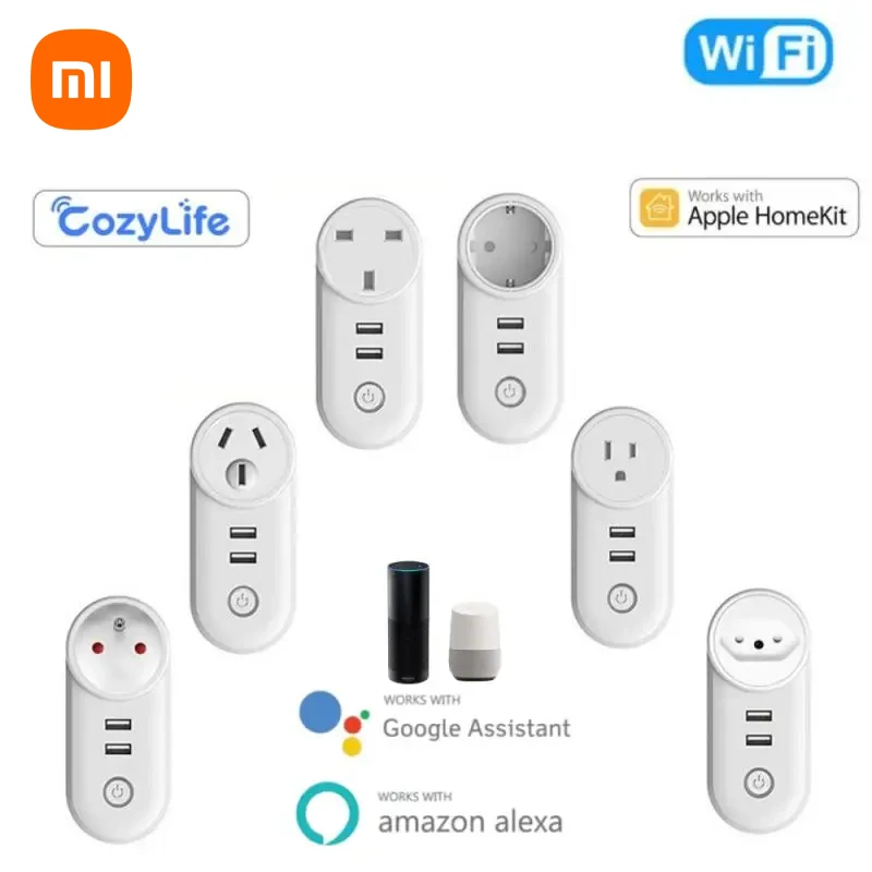 

Xiaomi WiFi EU Smart Plug Socket With USB Power Smart Plug US AU UK BR FR Support Apple Homekit Alexa Google Home Control