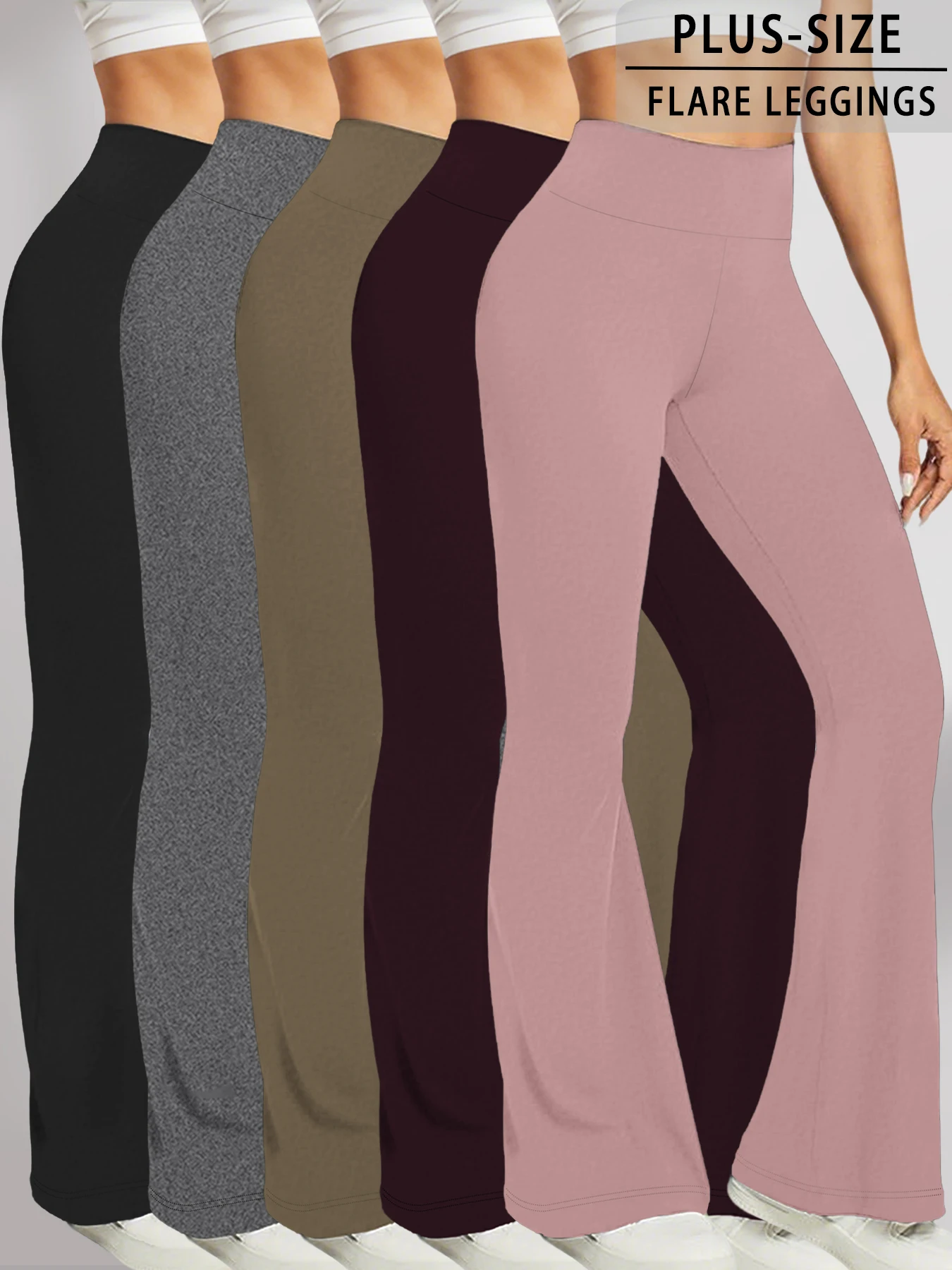 

Комплект из 5 женских супермягких брюк-клеш больших размеров с высокой талией, леггинсы с контролем живота, мягкие брюки-клеш для бега