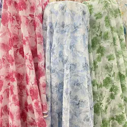 Jacquard Chiffon Fabric Summer By The Meter for Dresses Skirts Shirt T-shirt Sewing Needlework Cloth Thin Soft Breathable Flower