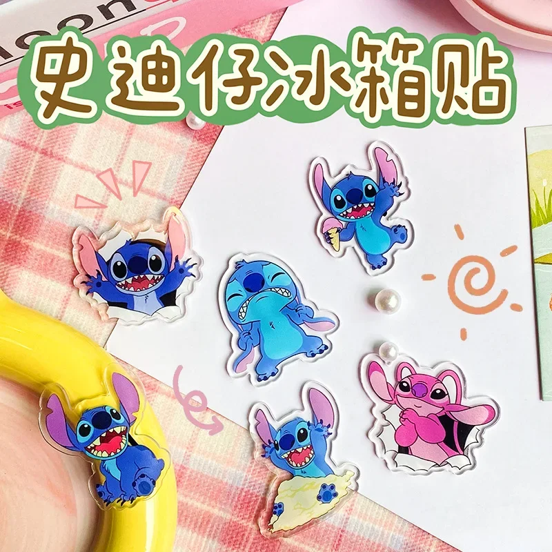 6pcs Disney Stitch Acrylic Fridge Magnets Cartoon Refrigerator Stickers Magnetic Cute Funny Car Motorcycle Skateboard Decoration