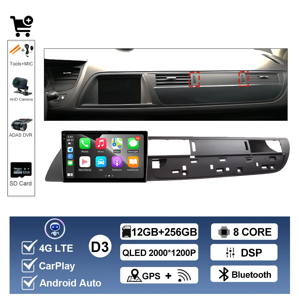 Draadloze Carplay Voor Citroen C5 2008 2009 2010-2016 Android AUTO Autoradio Multimedia Speler GPS Navigatie WIFI DSP Stereo BT
