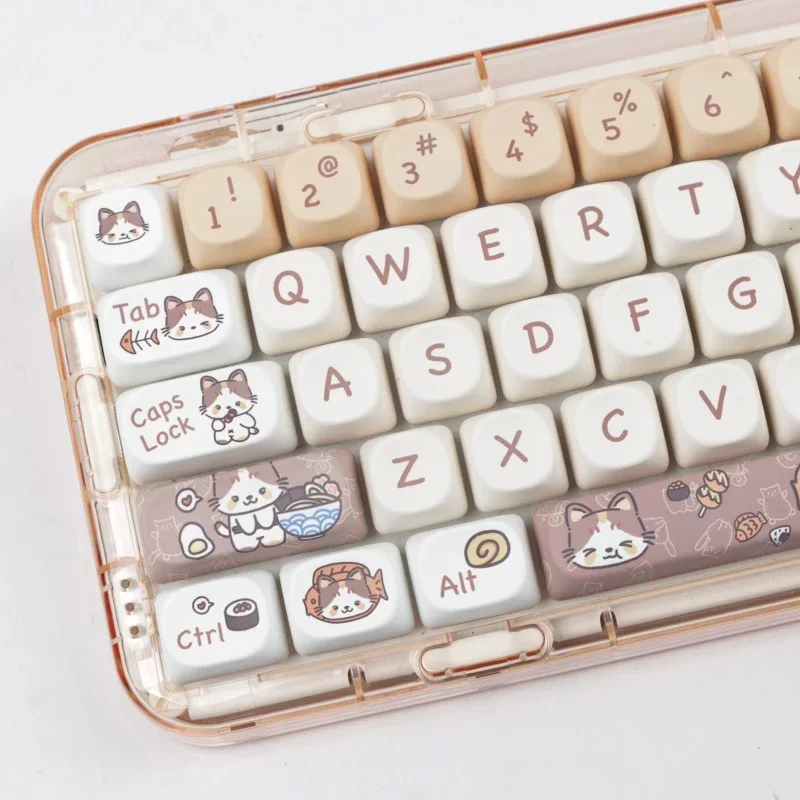 Imagem -04 - Conjunto Gmk 142 Teclas Meow Come Comida Japonesa Moa Perfil Chave Boné Mac Quadrado Sublimação Térmica Teclado Mecânico Keycaps 1