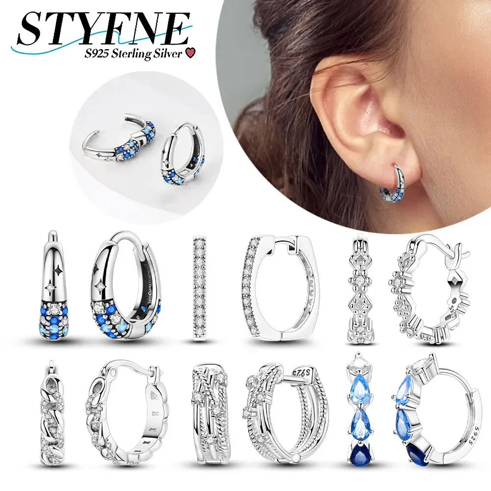 

Sparkling Night Sky Round Blue Stone Earrings 925 Sterling Silver Original Earrings for Women High Fine Jewelry Gifts