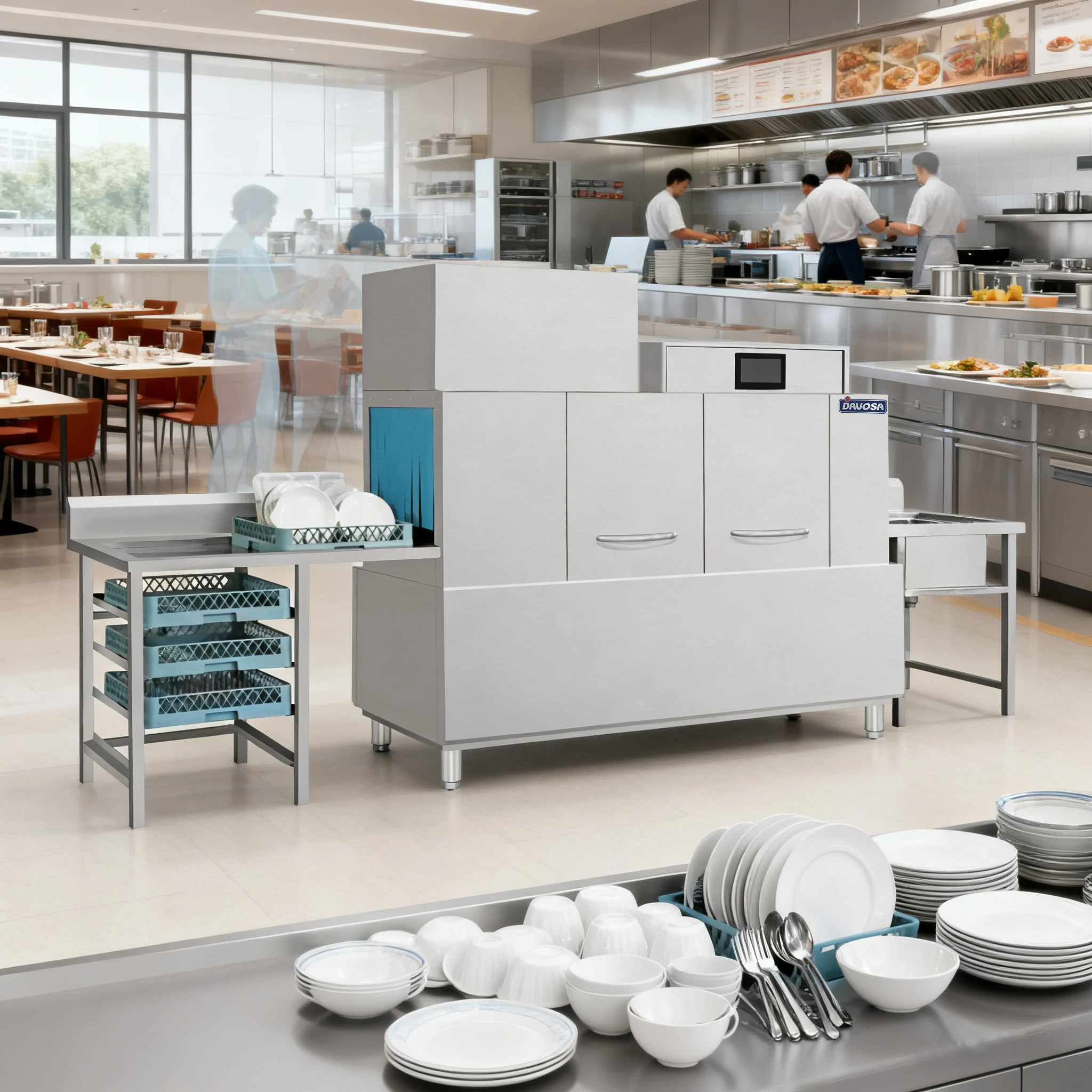 Commercial Stainless Steel Freestanding Rack Conveyor Electric Dishwasher With Dryer For Restaurant Hotel Canteen