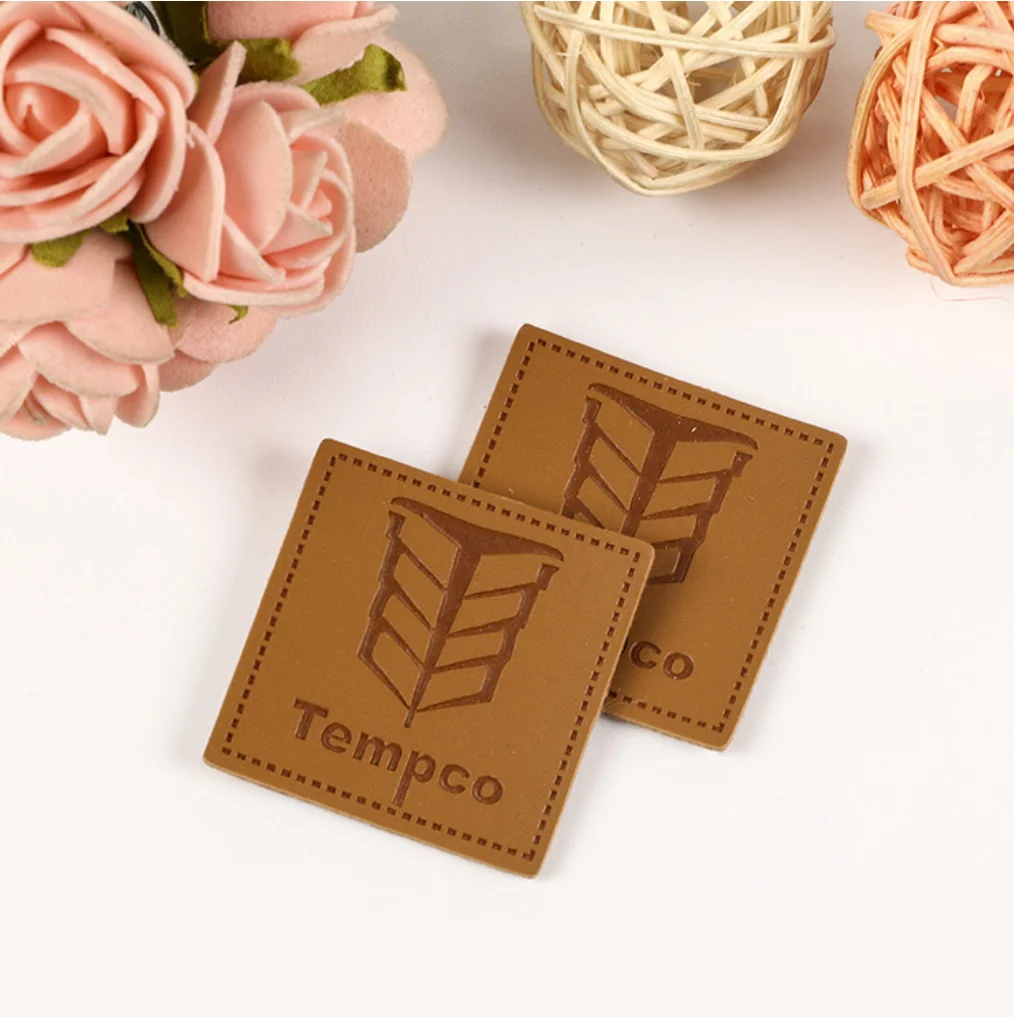 Customized 1000pcs embossed printed PU Leather Label/Tag badge patch for Jeans/clothing/Garment/Shoes/Bags with sewing view 4