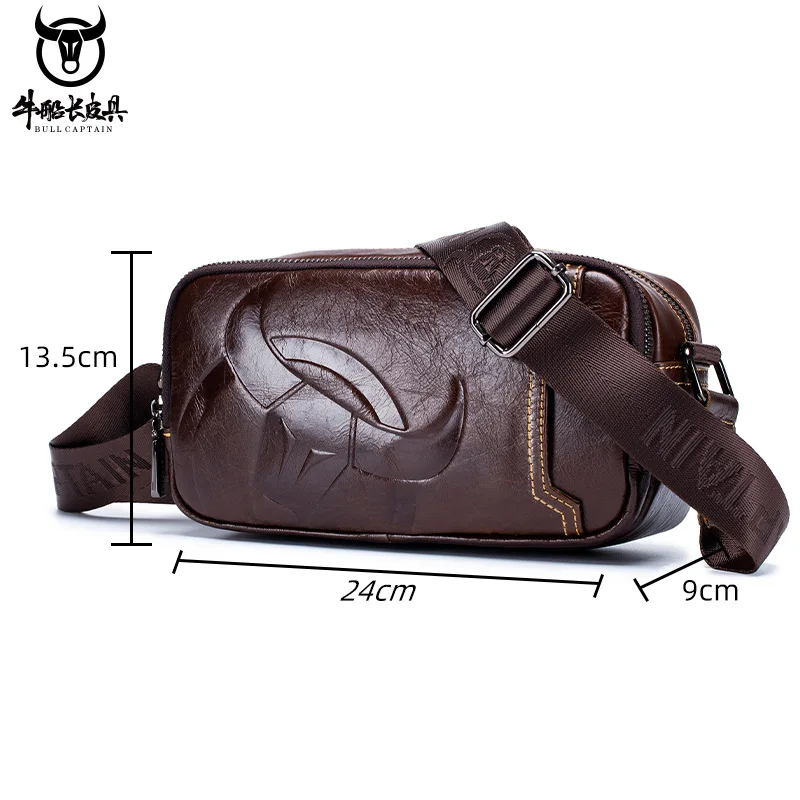 BULLCAPTAIN Men\'s Genuine Leather Shoulder Bag Business Leisure Crossbody Bag Multi Functional Horizontal Shoulder Small Satchel