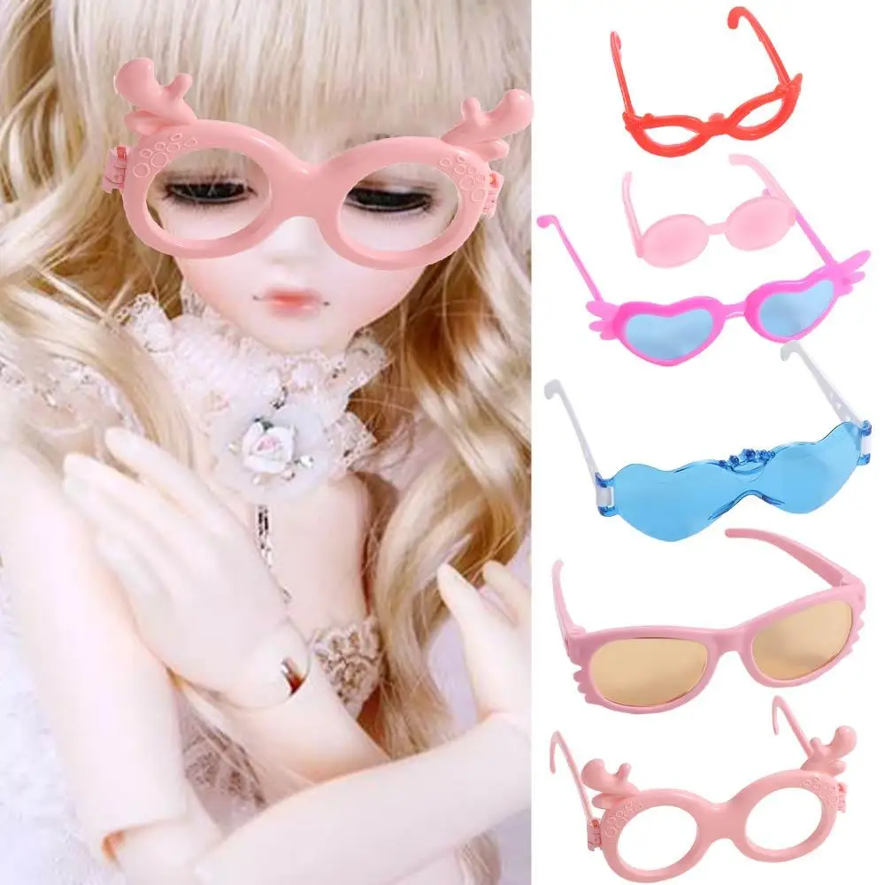 2pcs/set Doll Sunglass Retro Cool Doll Glasses Round Frame Multicolor Mini Plastic Heart Glasses Retro Fashion Styles