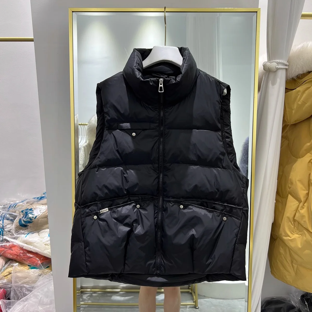 

Extra Large Size 300 Pou Bright Bla Vest Women's Winter Trend Loose Stand Collar Outerwear Comfortable plus Size Jaet