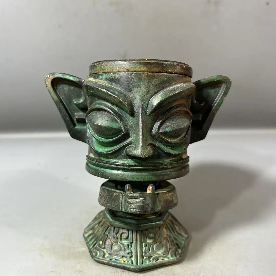 Green rust Sanxingdui brass man incense seal set, advanced seal tool, agarwood road ornament, sandalwood incense stove tide play