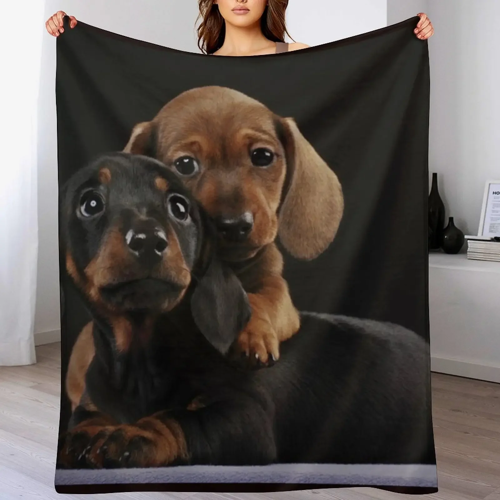 Dachshund Dog portrait photo pupies Throw Blanket wednesday warm winter christmas gifts Blankets