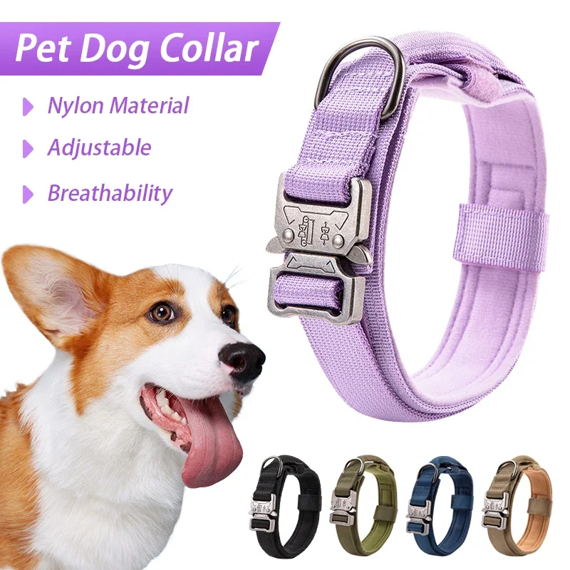 Pet Dog Collar Nylon Material Adjustable Durable Dog Accessories Tactical Training Dog Collar for Small Medium Large Dogs