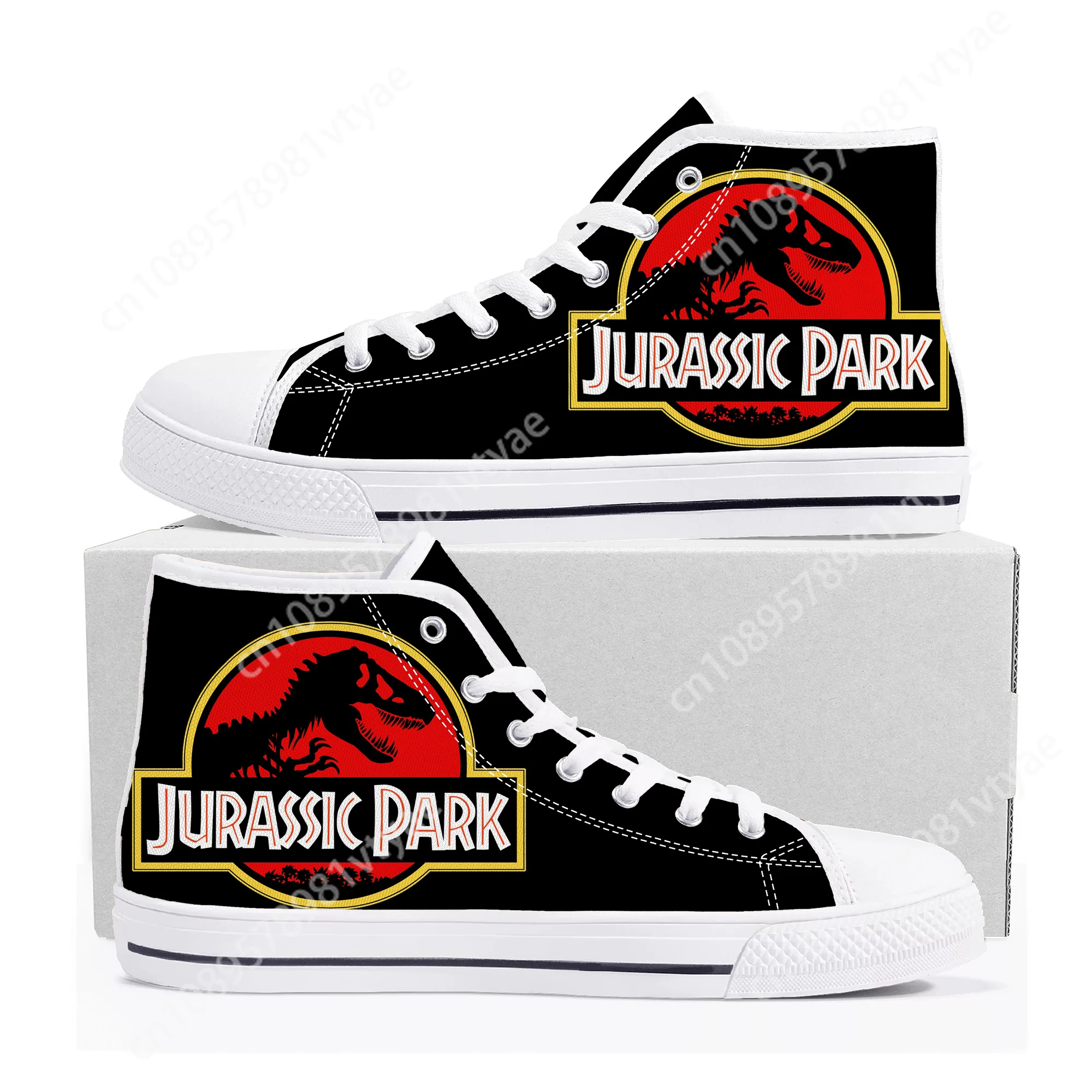 Jurassic Park High Top Sneakers, Homens Mulheres Adolescente Canvas Sneaker, Casais Sapatos Casuais, Sapatos Personalizados de Alta Qualidade, Dinossauro Mundo