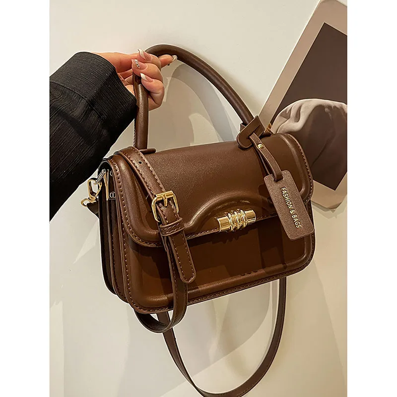 Red High Quality Simple Design Sense Small Square Bag Korean Texture Solid Crossbody Bag Women\'s 2024 New High-End Shoulder Bag