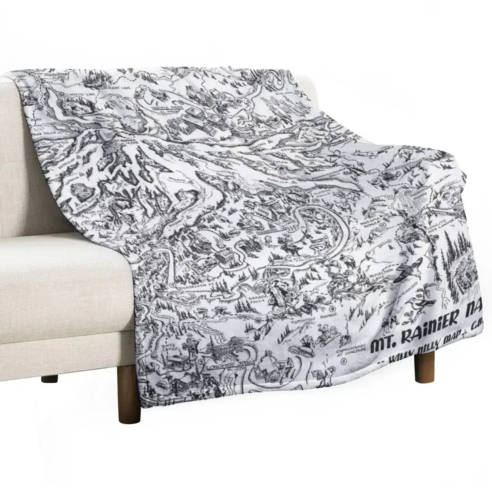 Vintage Map Mount Rainier Pictorial Travel Throw Blanket Nap Soft Beds for winter anime Sofas Blankets