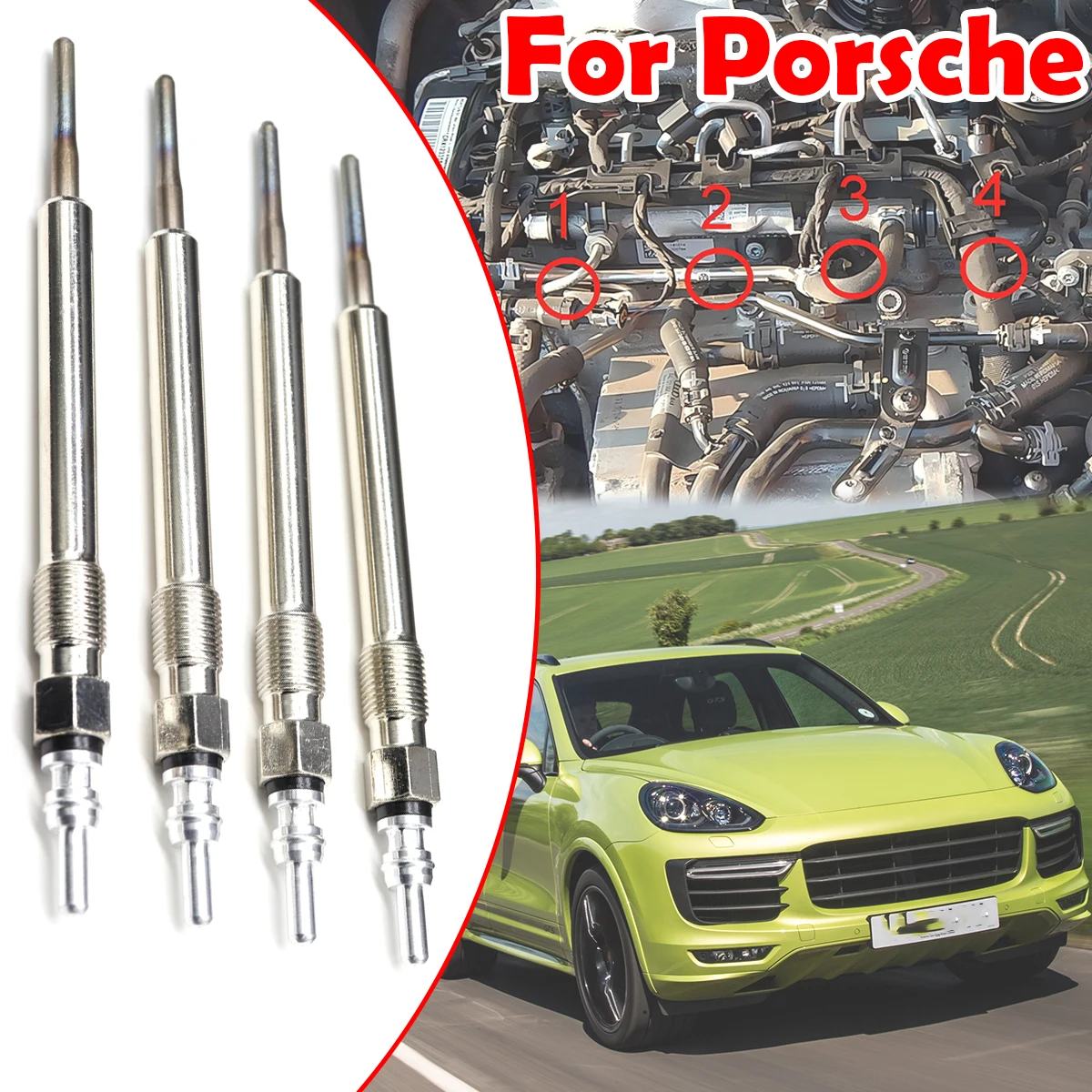 

4 шт. дизельный обогреватель, никелированные свечи накаливания 4,4 В 95517032090 95817032090 для Porsche Cayenne 92A 9PA Macan 95B Panamera 970