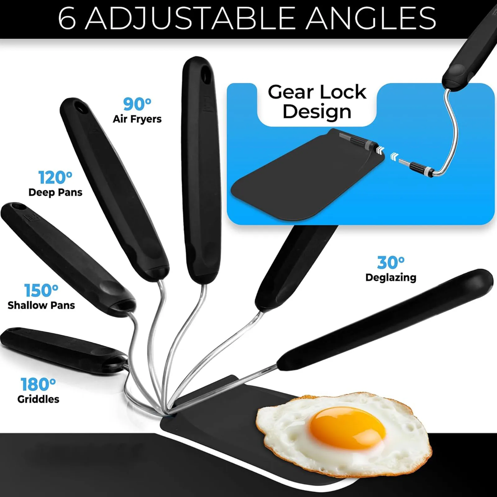 Immagine 7: Spatola ad Angolo Regolabile Resistente al Calore con Teste Intercambiabili, Raschietto Quadrato Riutilizzabile per Uova/Pancake/Hamburger