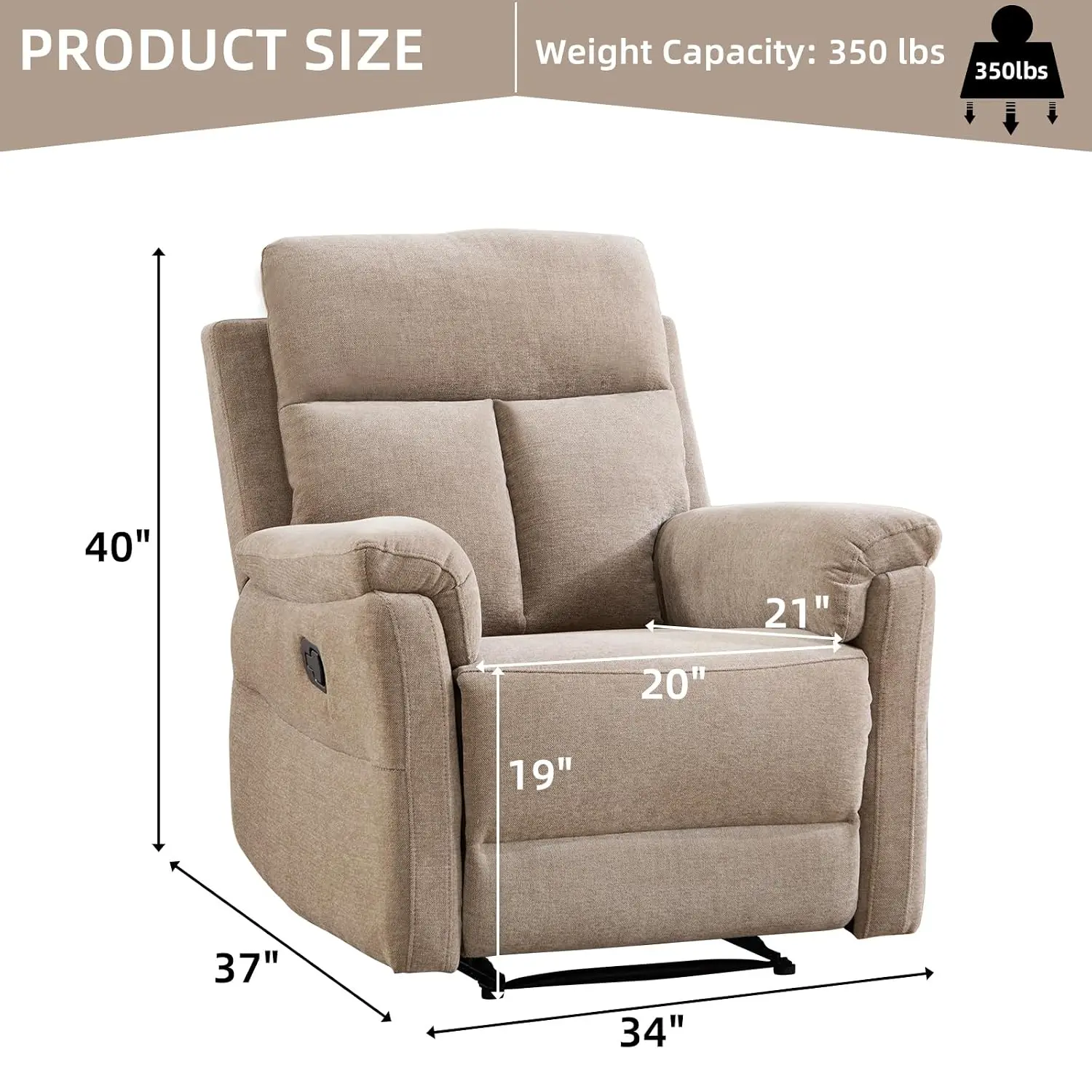 Manual Recliner Chair, Soft Fabric Recliner Chair for Adults with Overstuffed Arms and Back, Single Sofa for Living, Customized