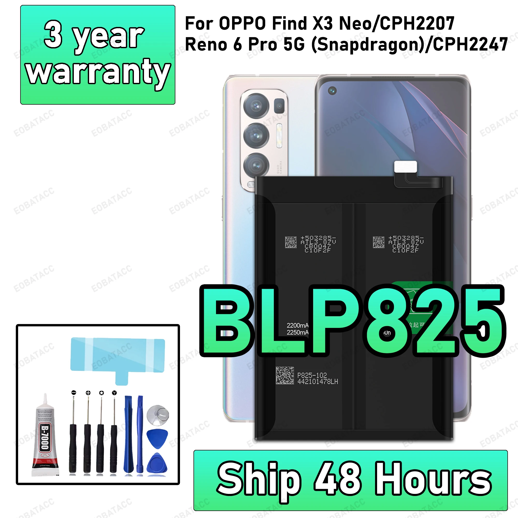 

100% новый высококачественный аккумулятор BLP825 для Find X3 Neo/Reno 6 Pro 5G Snapdragon/CPH2247/CPH2207, сменные аккумуляторы + FR