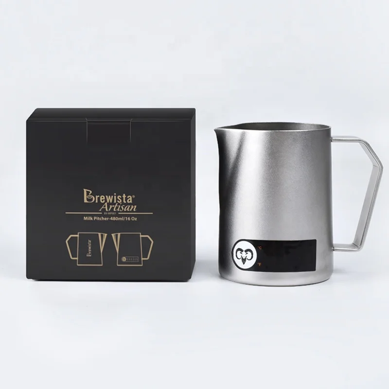 brewista-304 Stainless Steel Milk Jug, Latte Art, Frothing Pitcher, Thermometer, Good Quality