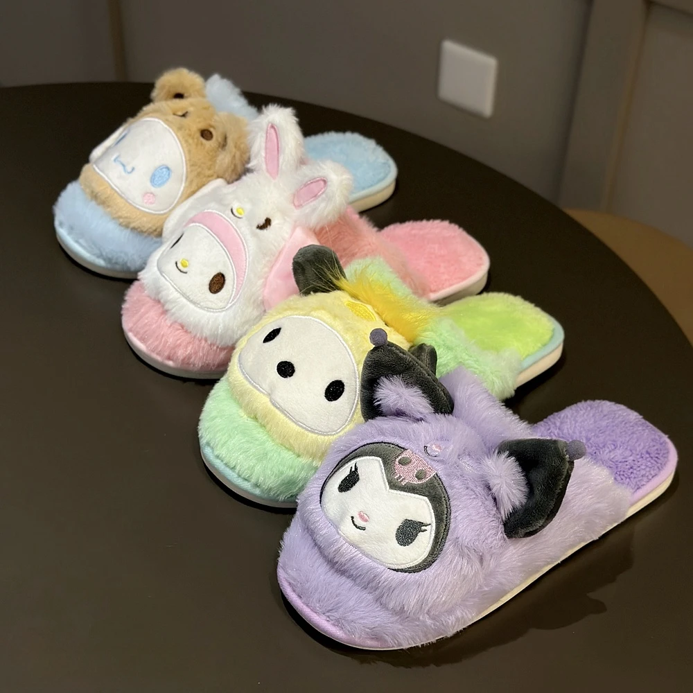 Kuromi My Melody Slippers Warm Indoor Shoes Kawaii Cinnamoroll Pochacco Home Cotton Shoes Sweet Japanese Style Shoes Non-slip