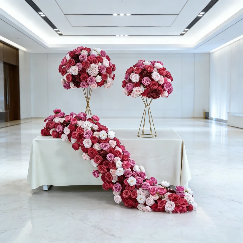 

DIA30-80CM Wedding Arch Artificial Rose Ball Flower Geometric Rack Road Guide Window Exhibition Hall Table Centerpiece Decor