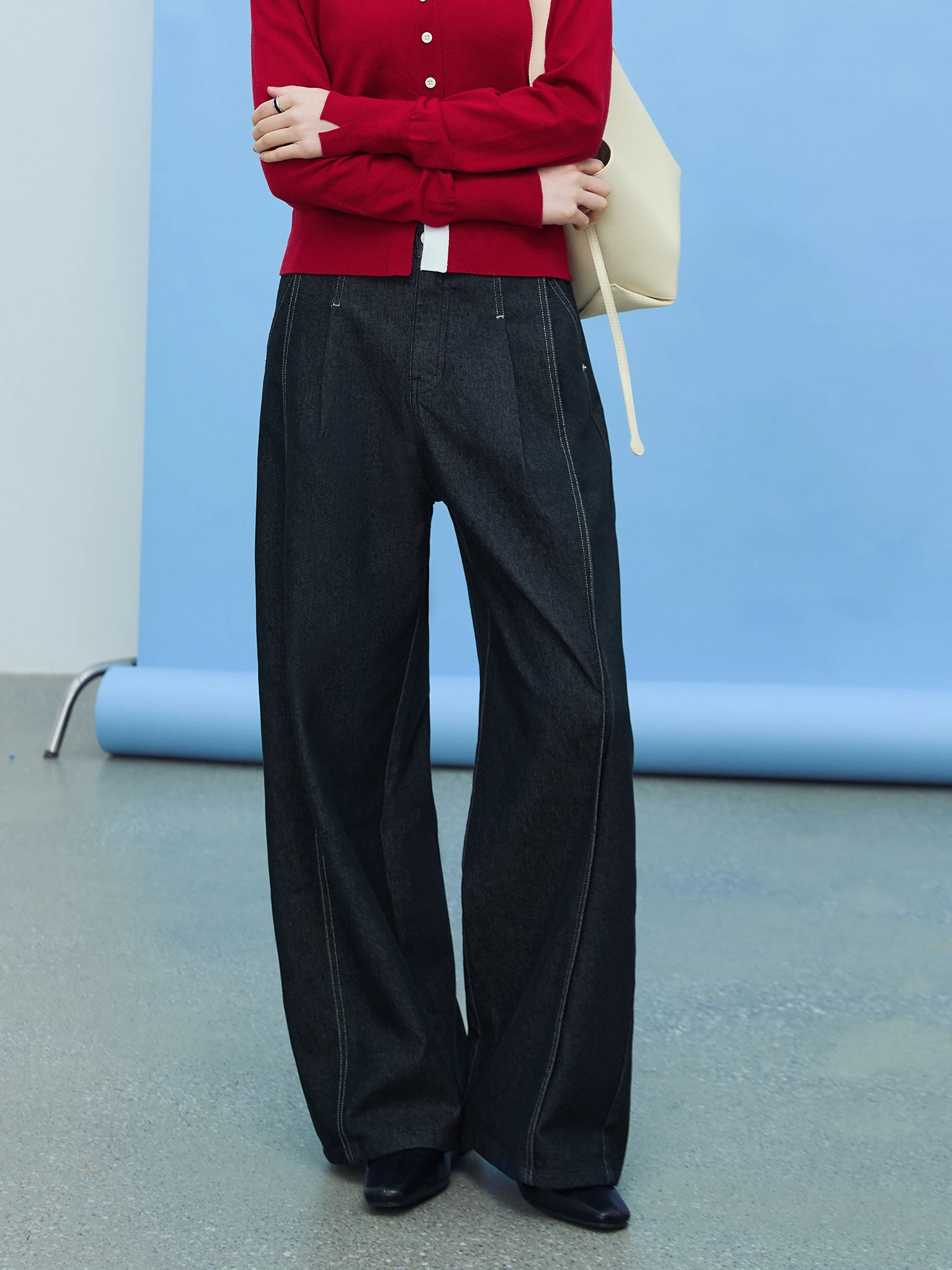 

Aimue Spring 2026 Women's Wide Leg Pants Original Cotton Loose Fit Spliced Design Spring New Sle l Waist Jeans