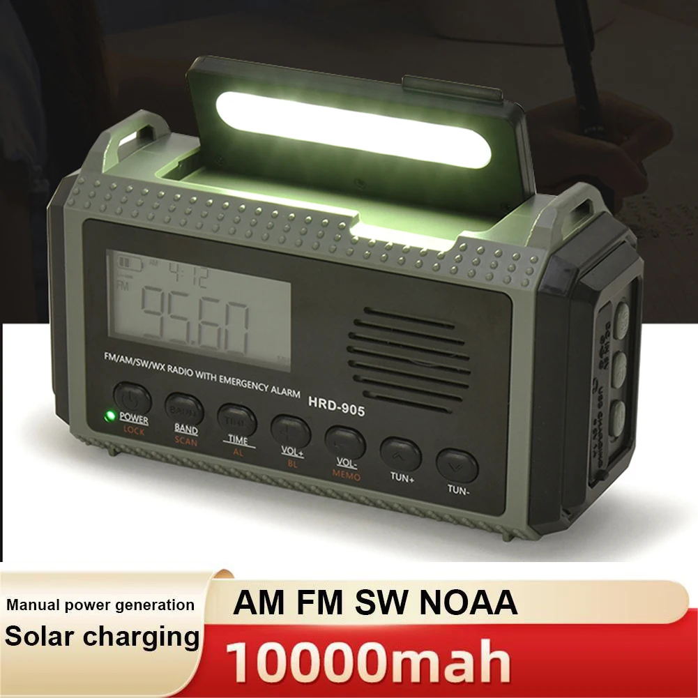 12000mAh Emergency Solar Power Radio Hand Crank Radio AM/FM/NOAA Weather Radio with LED Torch USB Charger for Outdoor Survival