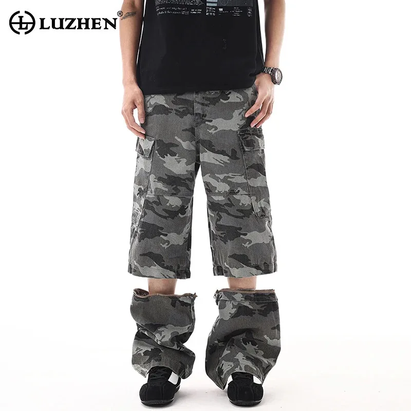 

LUZHEN, прямые съемные повседневные брюки оригинального дизайна, мужские модные уличные брюки с камуфляжным принтом 2025, JY5783