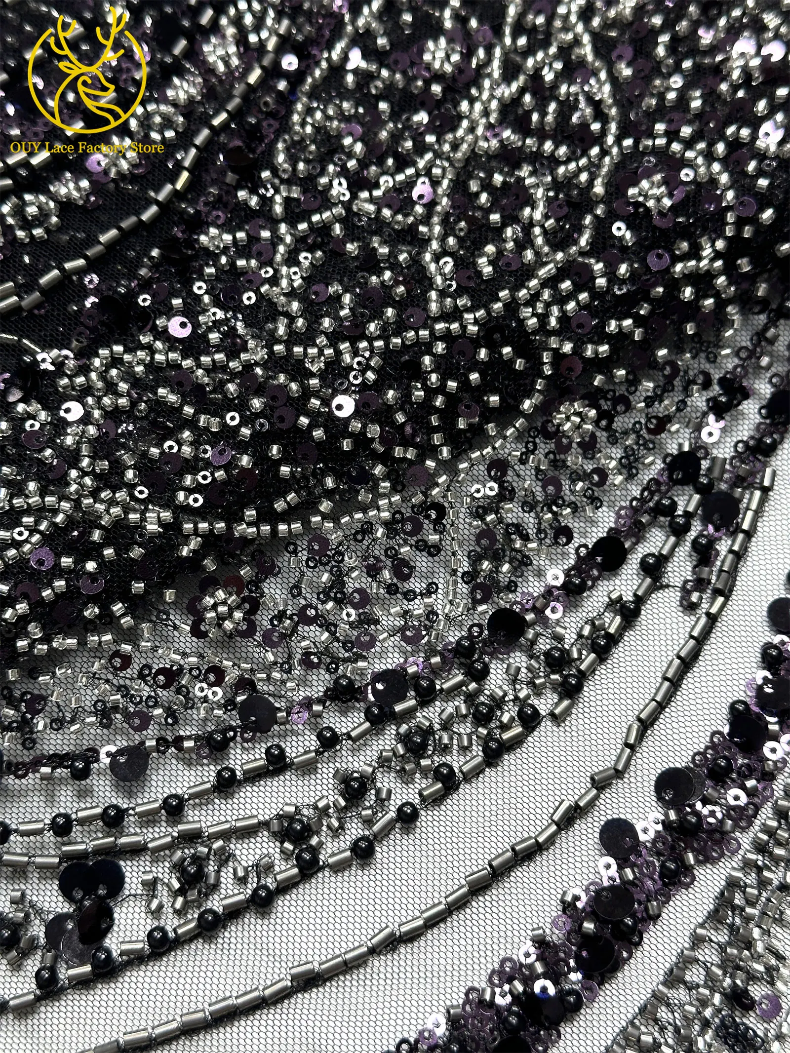 Champagner-Gold Nigerianischer Pailletten-Netzstoff 2026 Hochwertige Französische Perlen-Spitze Afrikanischer Spitzenstoff für Brautkleider – Detail 19