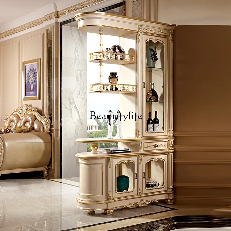 

French court style solid wood porch cabinet European champagne gold partition cabinet