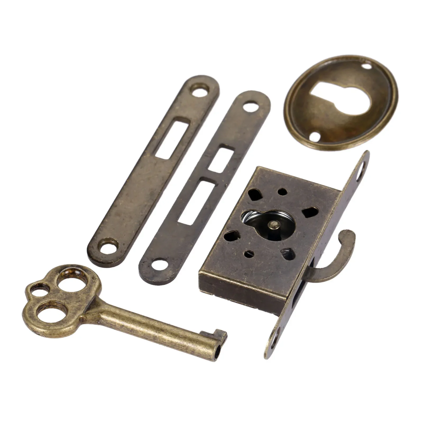 1 Set Classical Locks Retro Chinese Ancient Small Jewelry Wooden Box Locks Antique Bronze Furniture Counter Drawer Lock with Key