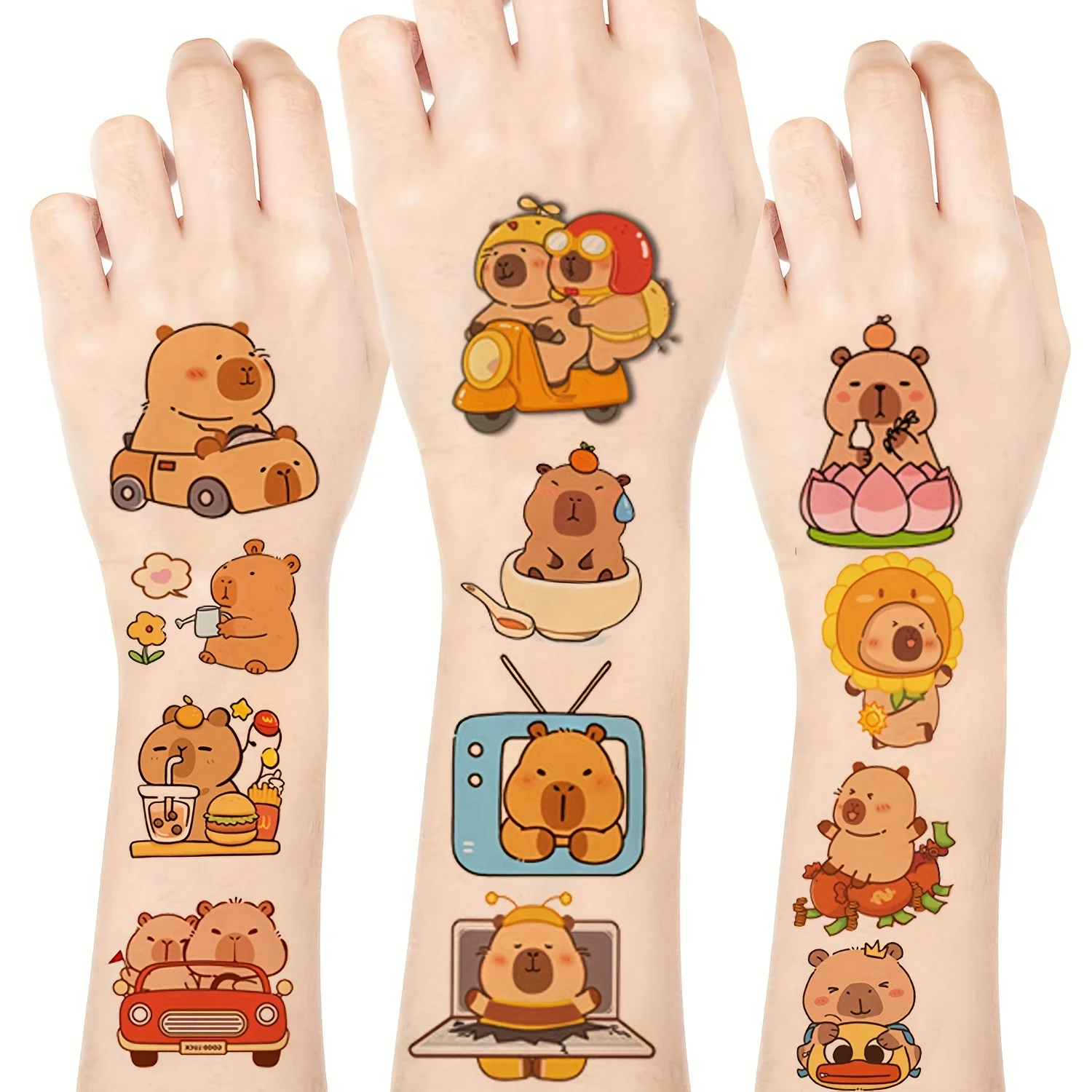 20pcs Capybara Stickers, Cute Dolphin Temporary Tattoos, Oblong Shape, for Birthday Gift, Animal Party Supplies