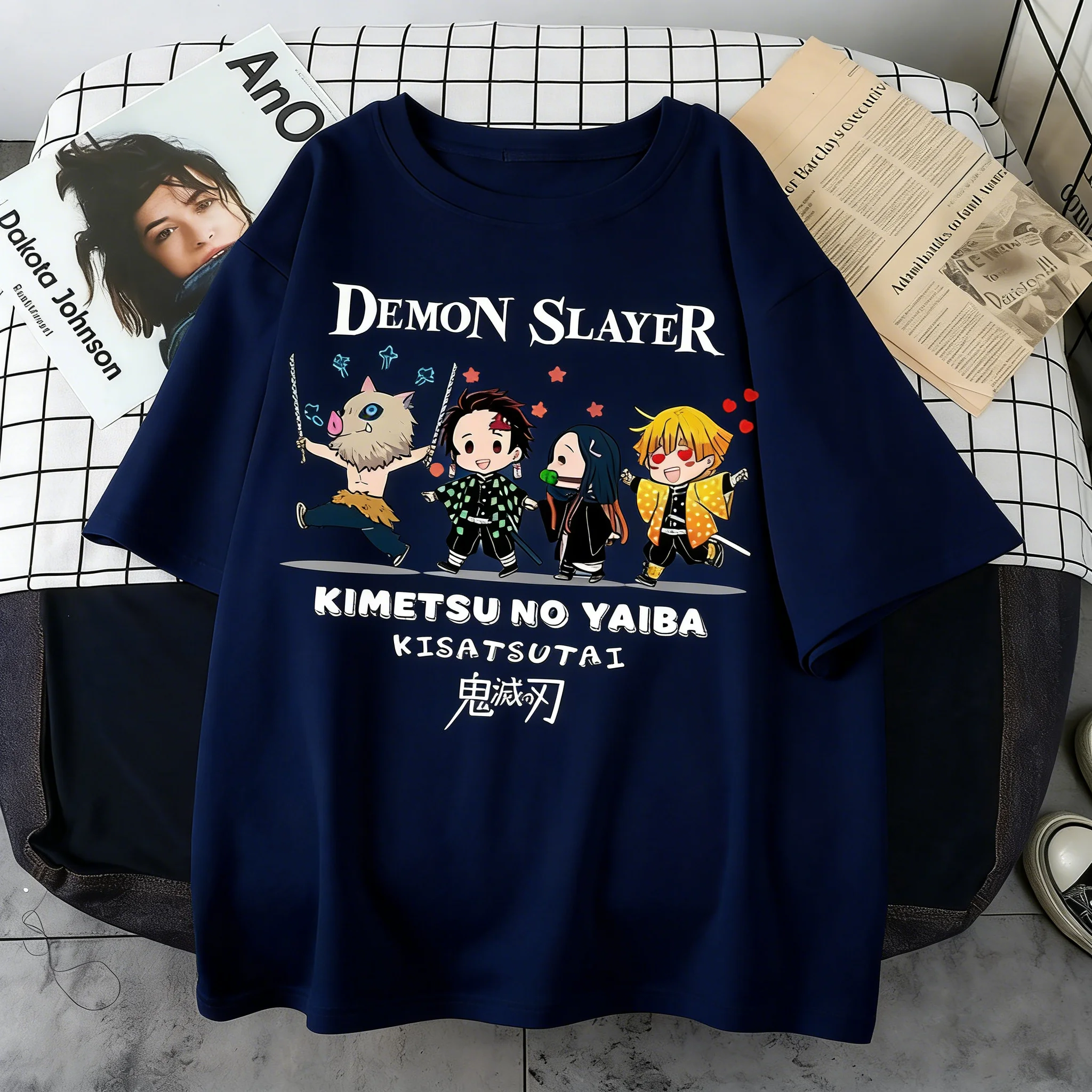 Übergrößes Demon Slayer Sommer Anime Bedrucktes T-Shirt für Männer und Frauen, Lässiges Eltern-Kind-Oberteil, Modische Streetwear im Harajuku-Stil Y2K