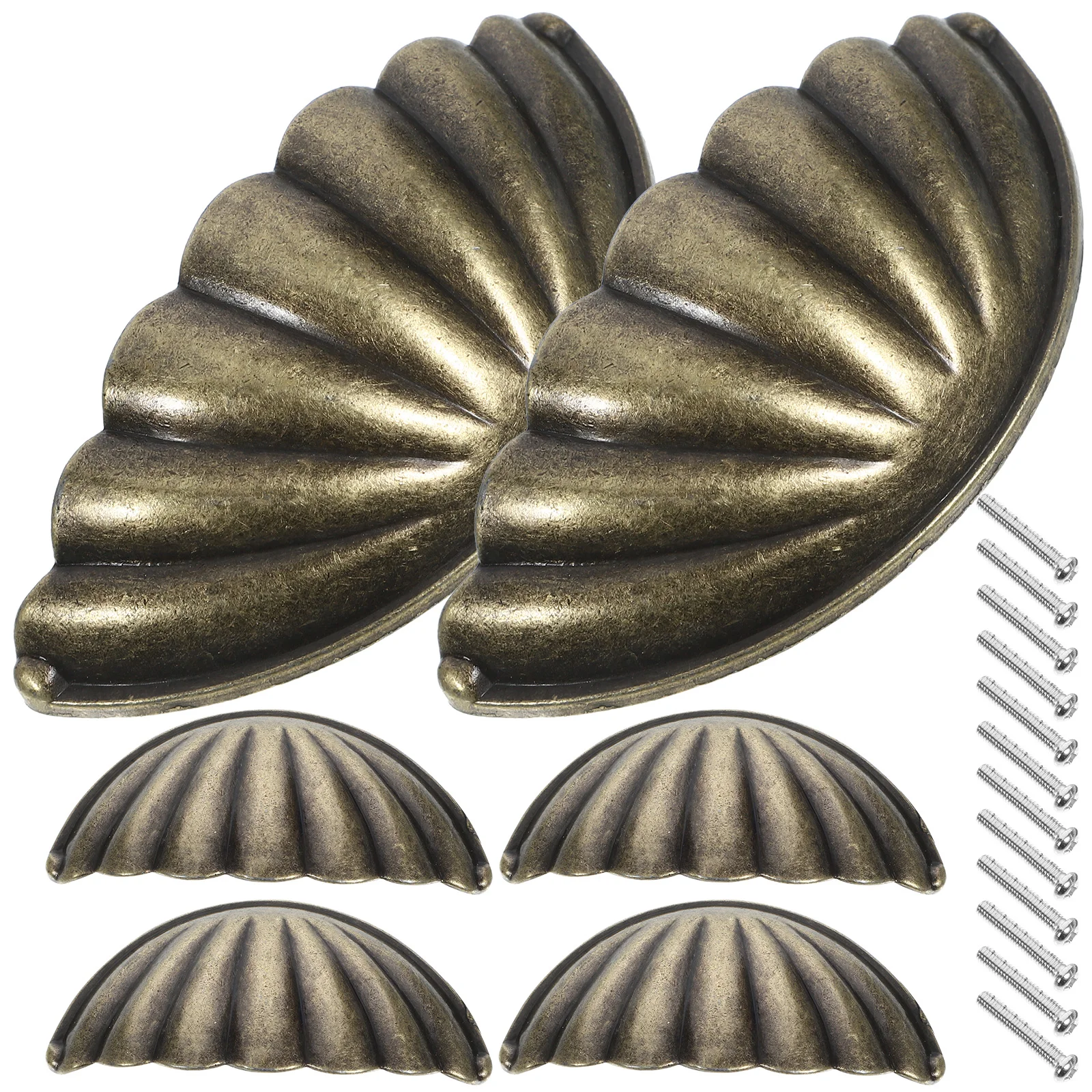 6 Pcs Vintage Bronze Shell Pattern Semi Circular Cabinet Drawer Knobs Furniture Hardware Easy Install