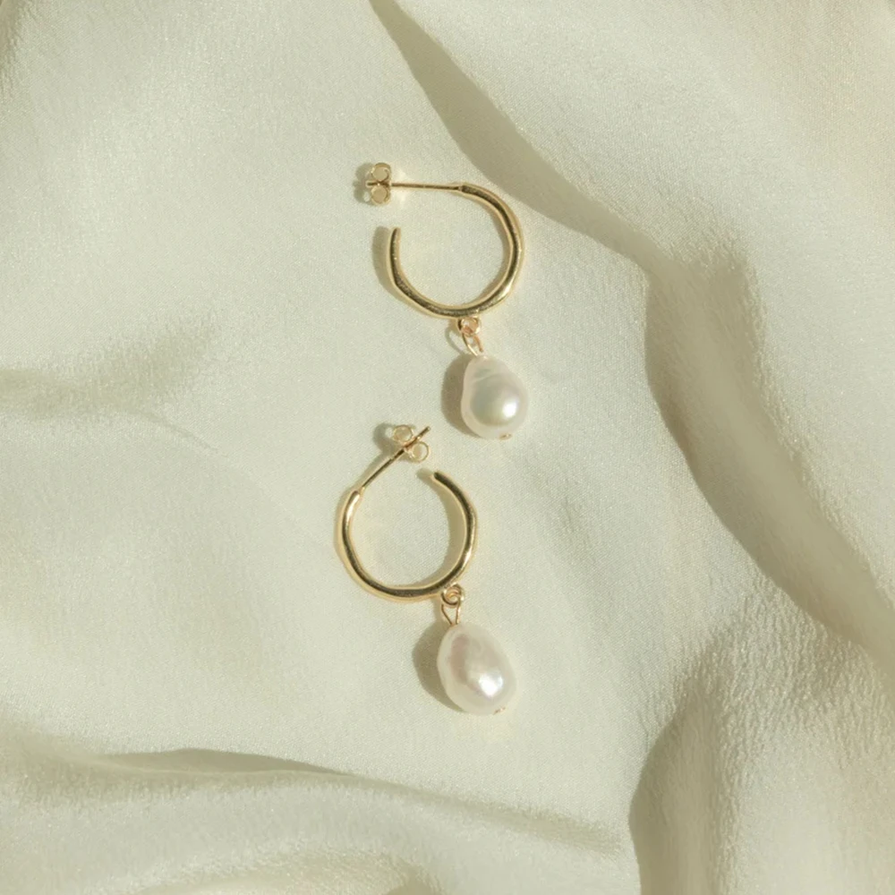 EManco Fashion Natural Freshwater Pearl Pendant Earrings Large Hoop Stainless Steel Gold Color Earrings Gifts for Women