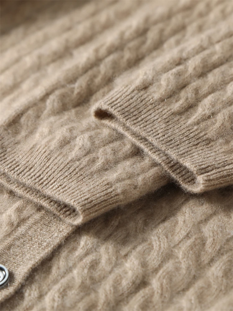 شيك س الرقبة زر الملتوية كابل سترة الخريف الشتاء المرأة نعمة مكتب سيدة سترة مشغولة من الصوف الفاخرة 100% الكشمير بلوزات جديدة