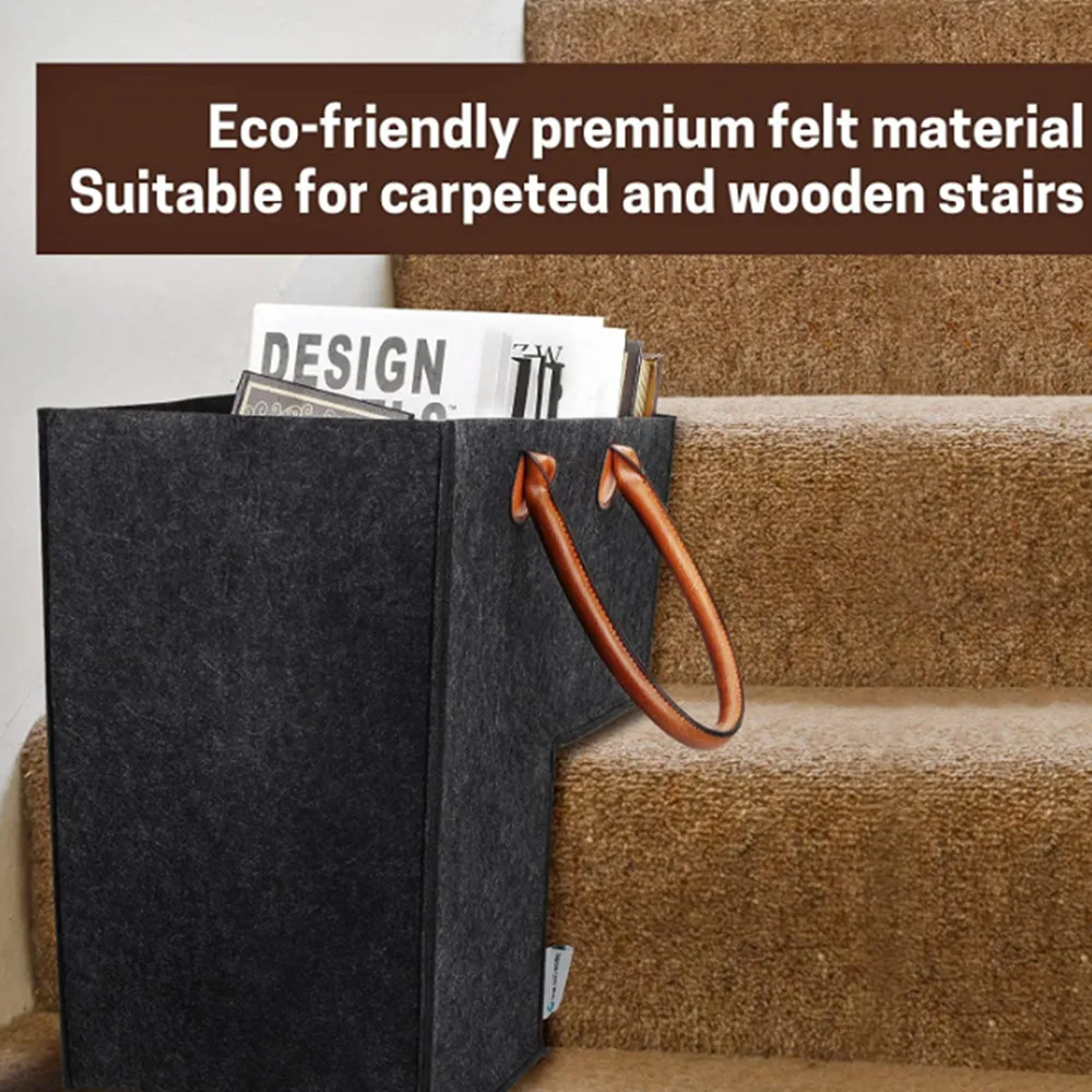 

Stair Basket with Handles Premium Felt Staircase Baskets for Carpeted and Wooden Stairs Stair Storage Organizer