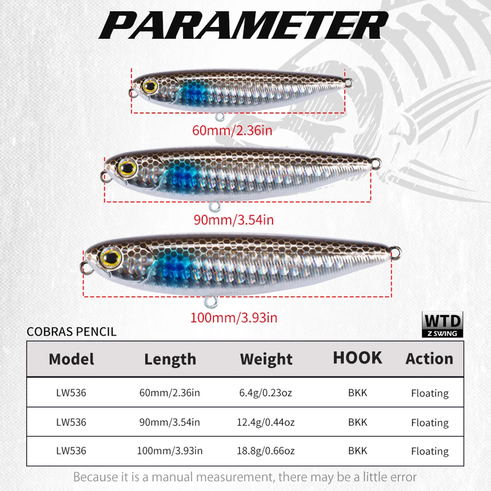 Hunthouse Schwimmender Topwater-Bleistift-Angelköder, 60 mm, 90 mm, 100 mm Oberfläche, harter Köder, WTD, Salzwasser, für Hecht, Bass, Forelle, Fischgerät – Detail 5