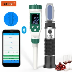 Yieryi Hand Held Grape & Alcohol Wine Refractometer Professional PH Meter Digital Water Tester Wine Concentration Detector