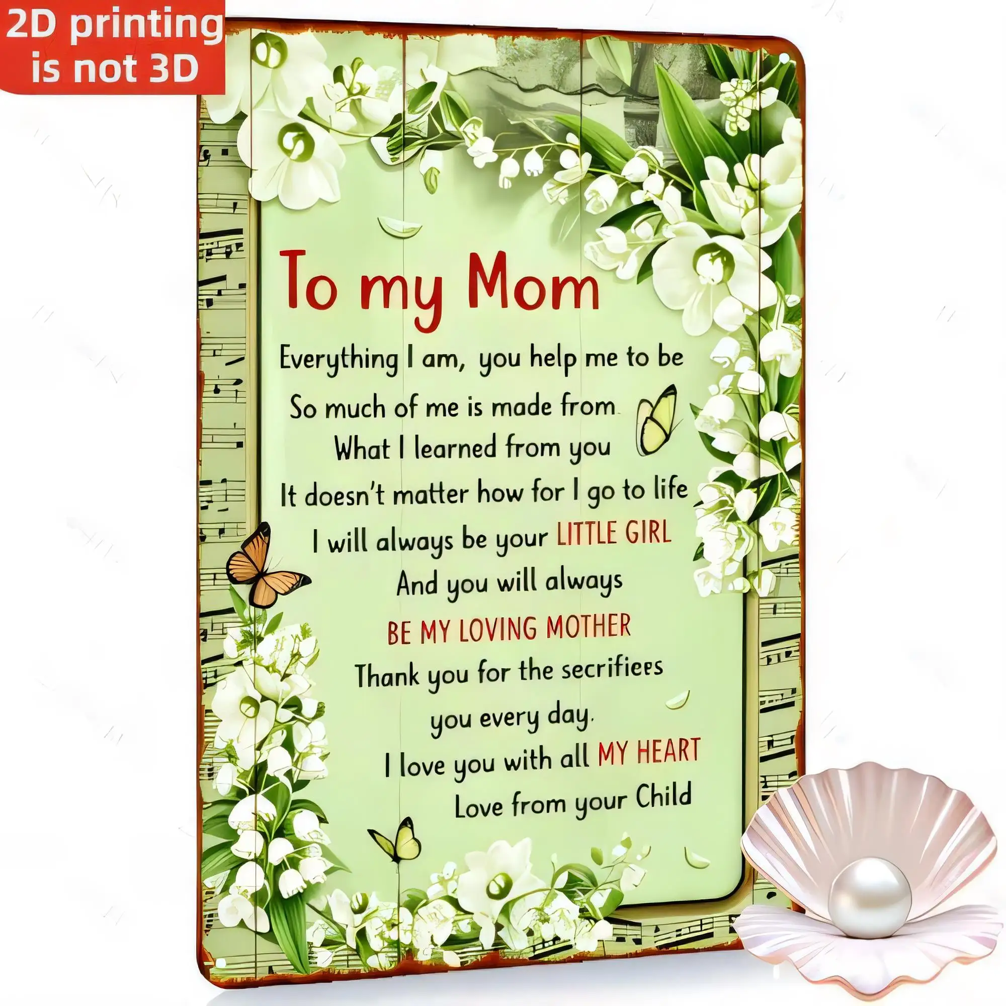 Tin Sign for Mom, To My Mom Everything I Am You Help Me Be, Floral Green Leaves Vintage Metal Plaque Wall Decor for Kitchen Bath