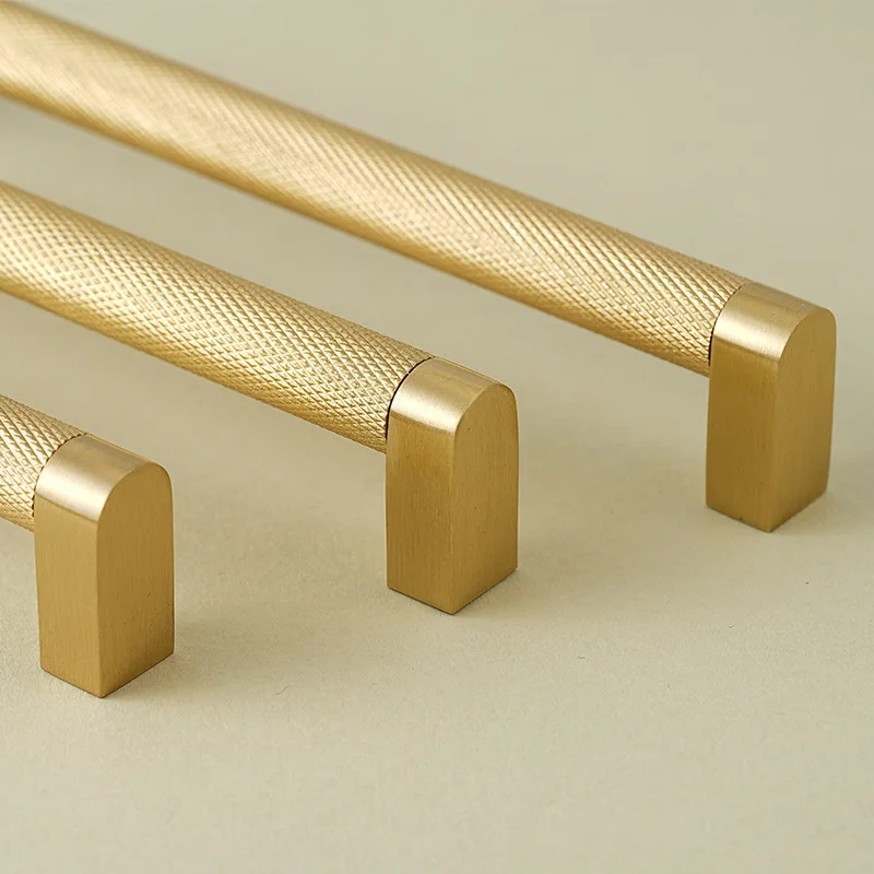 Knurled Solid Brass Furniture Handles Golden Handles for Wardrobe and Drawer Opulent Hardware Finishes Kitchen Cabinet Handles
