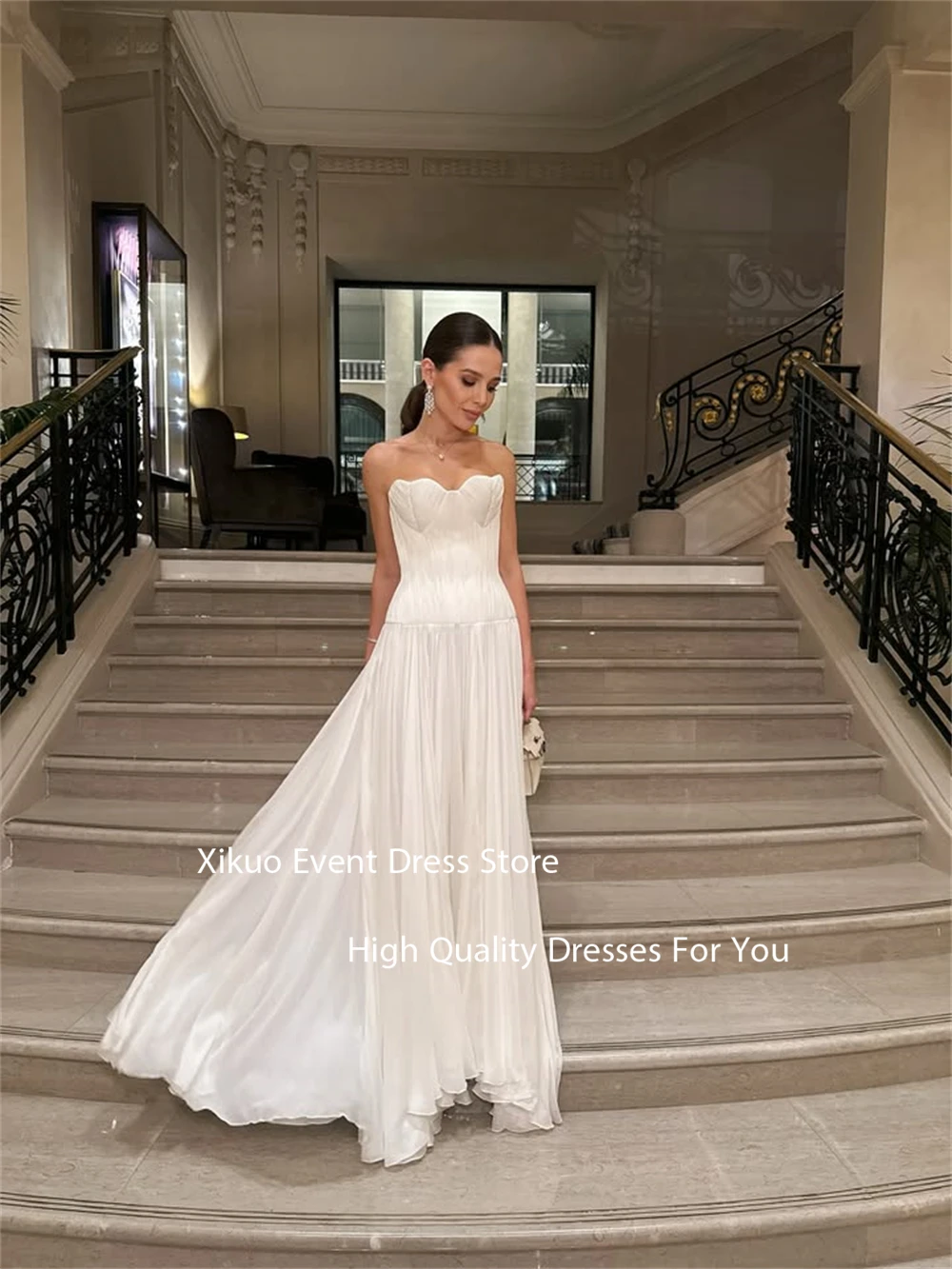 Xikuo querida uma linha vestido de casamento flowy chiffon vestido de noiva plissado sem mangas árabe saudita vestidos de novia personalizado