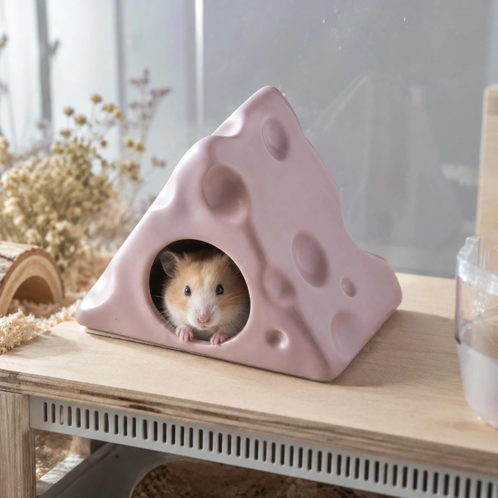 Cheese Shaped Hamster House Easy to Clean Triangle Hamster Cave Cheese Shaped Pet Hideout Glossy Glazed Surface for Warm Room