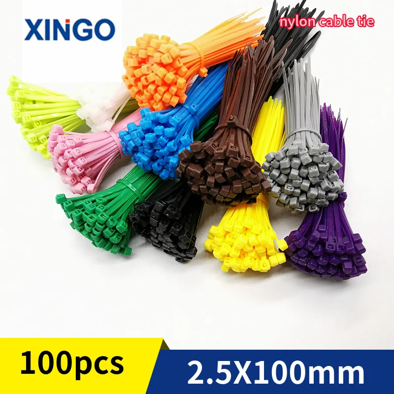 

XINGO 100mm Self locking Nylon Cable Zip Ties 100pcs Plastic Colored Cable Zip Tie 18 lbs UL Rohs Approved Loop Wrap BundleTies