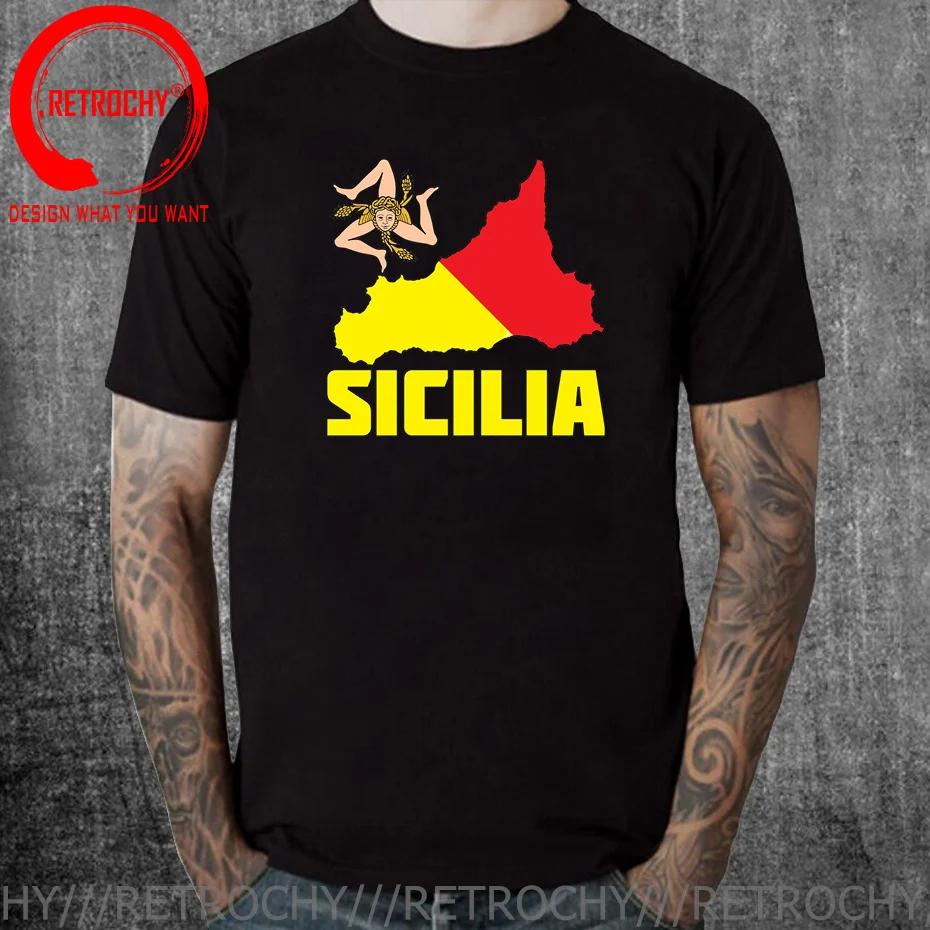 Sicilia Flag Sicily Palermo Italy Sicilian Pride T-Shirt 100% Cotton O-Neck Summer Short Sleeve Casual Mens T-shirt Size S-3XL