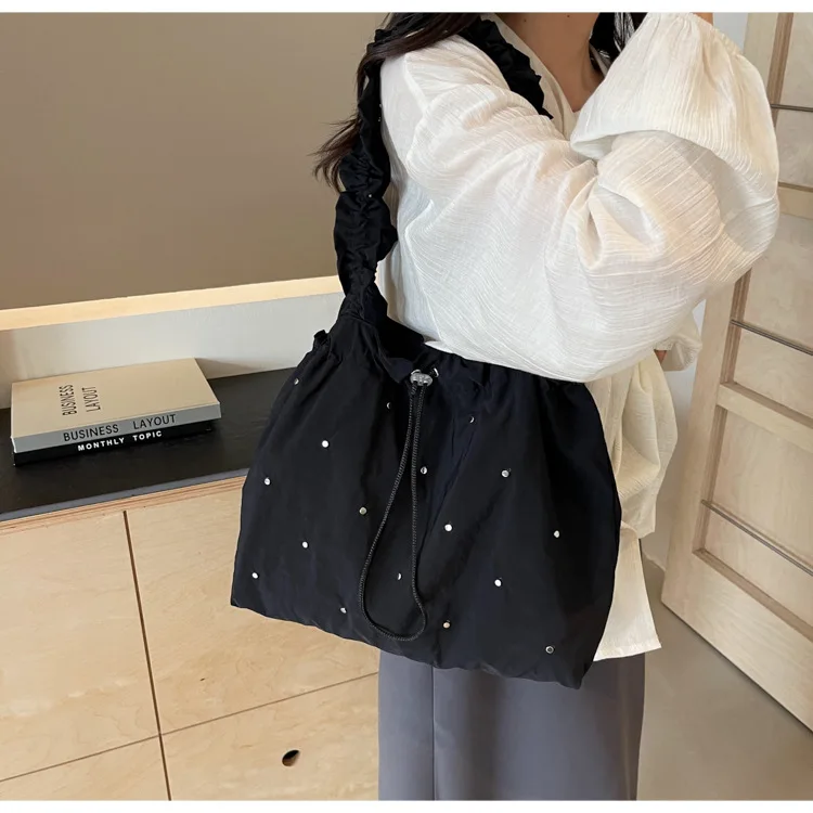 Women\'s Summer Canvas Bag Korean Pleated Tote Bag White Shoulder Bag Strandtasche Handtasche Damen Torebka Na Ramię Girls Gift