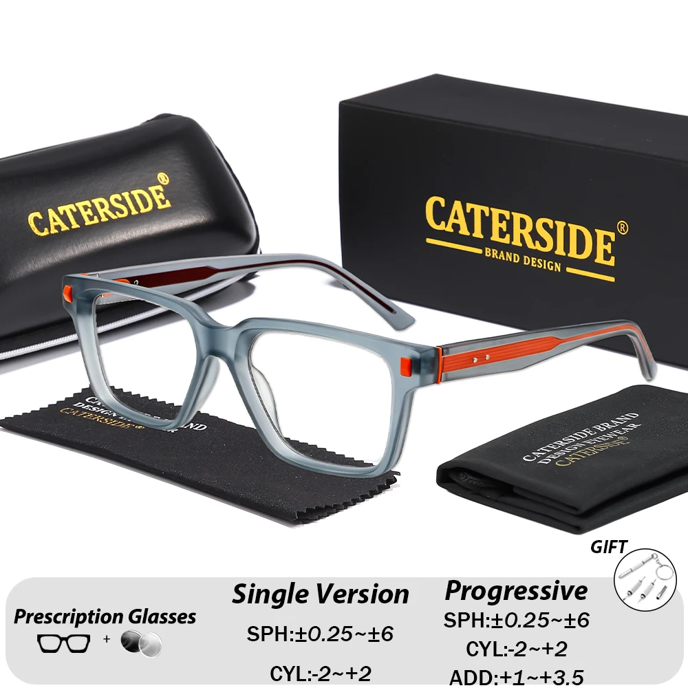 

CATERSIDE Prescription Glasses Men Women Gray Orange Two-Tone Square Frame Spring Hinge Comfort Fit Prescription Eyeglasses