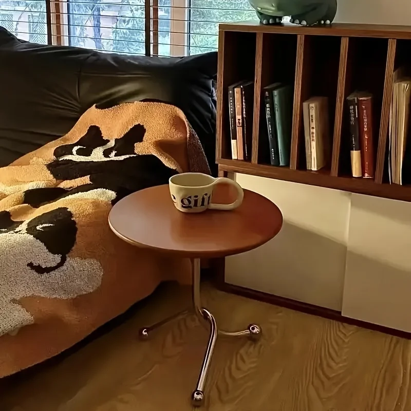 Circular Coffee Table with Retro Style, Space Saving Design, Adjustable Height, Movable Casters, Living Room Coffee Table